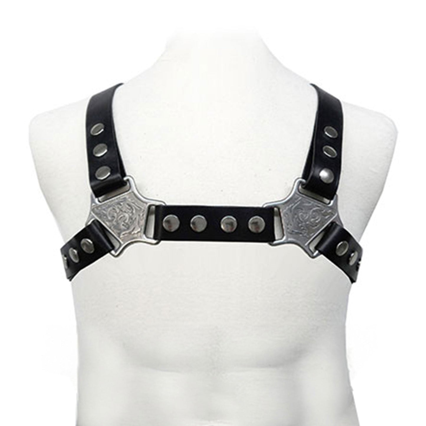 Leather genuine harness chest pitbull pit-bull snap button press snap-button press-button fetish fashion bondage bdsm lgbtq pride black