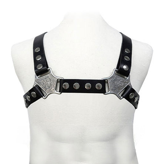 Leather genuine harness chest pitbull pit-bull snap button press snap-button press-button fetish fashion bondage bdsm lgbtq pride black