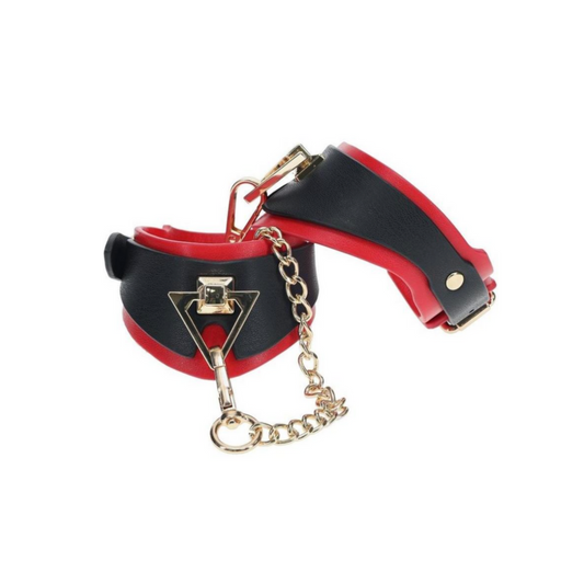 Milan Gold Lux Wrist Cuffs - Red & Black | Stylish wrist cuffs with gold accents for sexy adventures