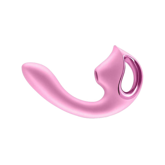 Air pulse clit stimulator g-spot vibrator metallic ergonomic ring handle flexible shaft pink