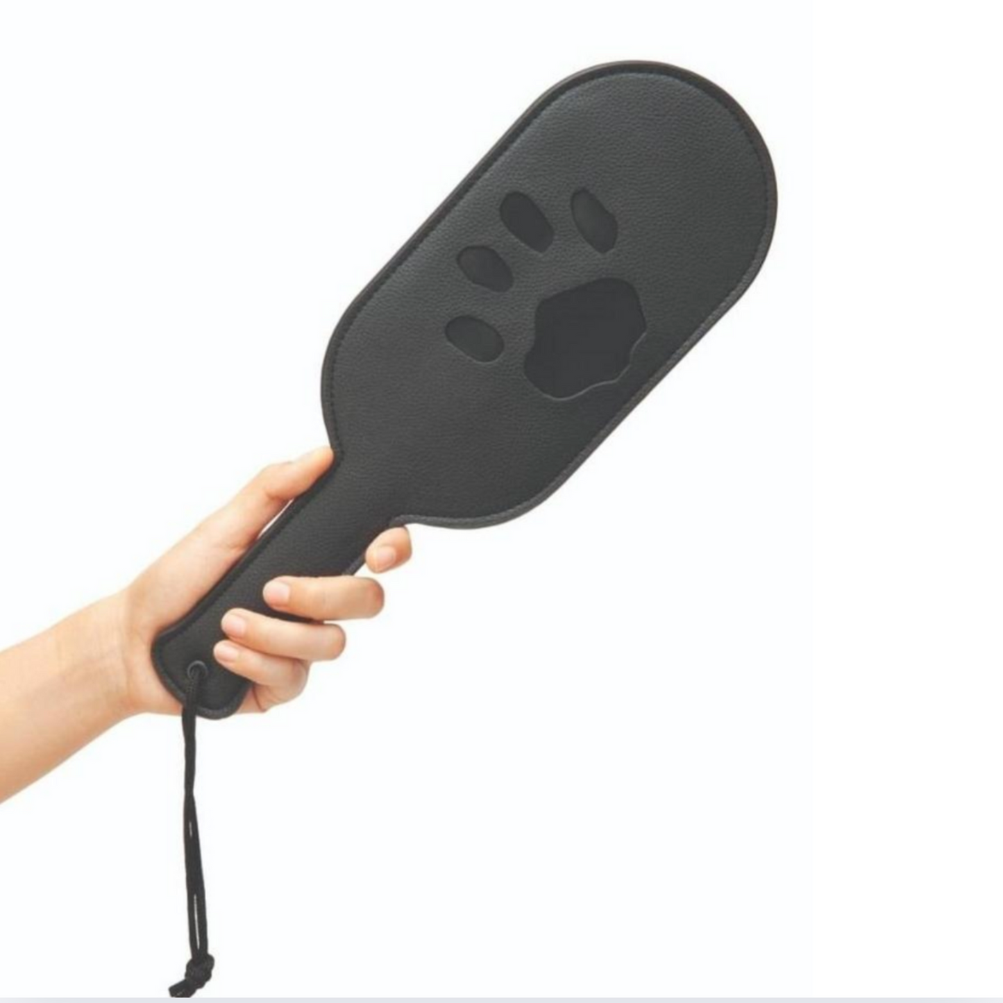 Black puppy paw paddle imprint, bondage impact play, easy grip flexible durable