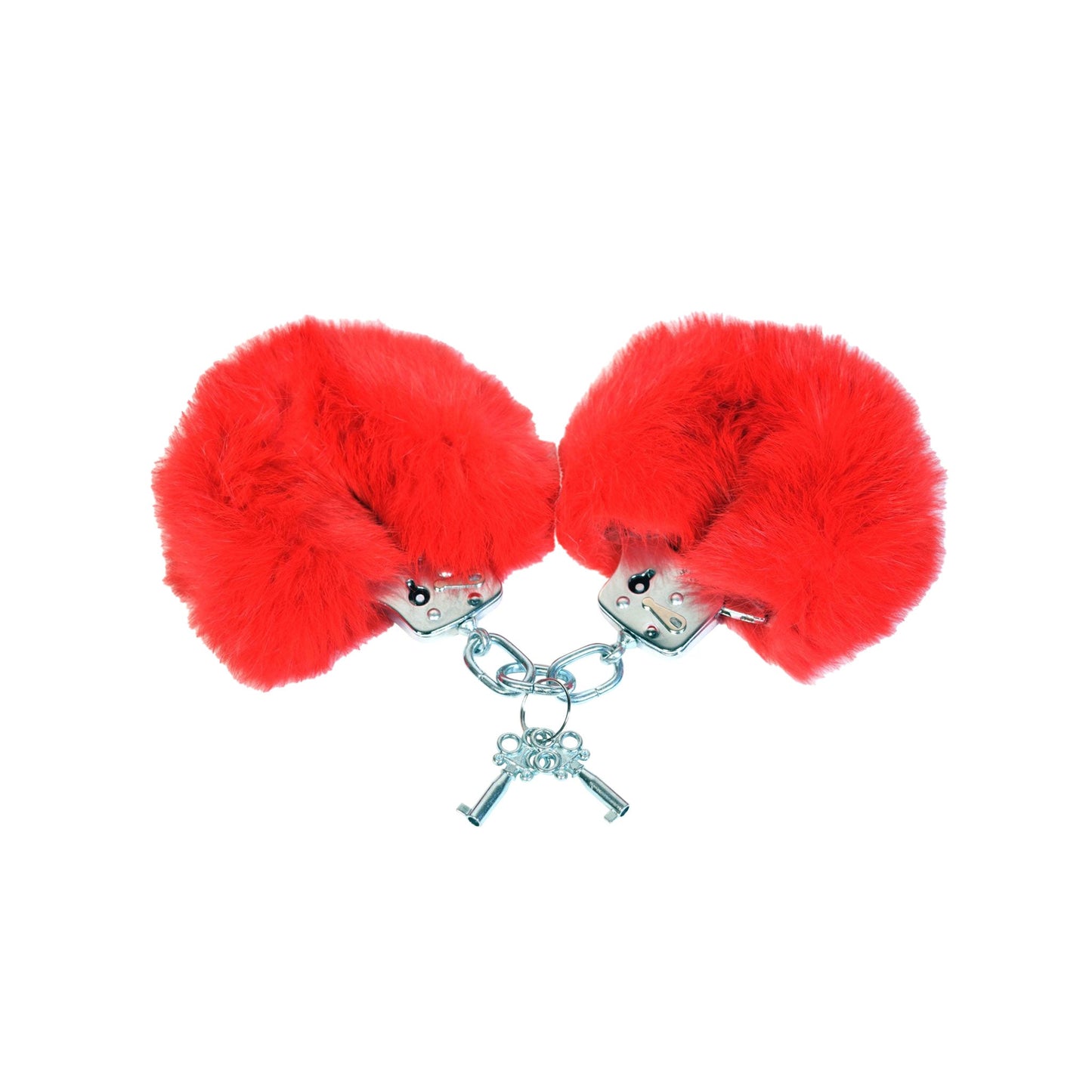 Stainless steel handcuffs genuine rabbit fur matching keys red