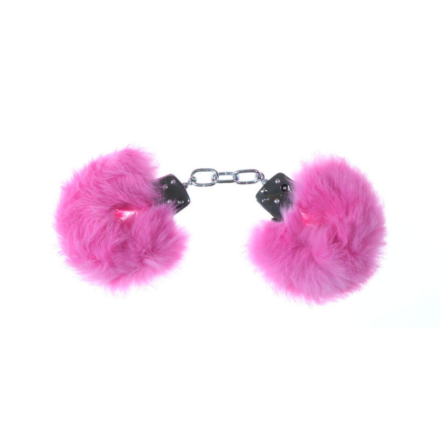 Stainless steel handcuffs genuine rabbit fur matching keys baby-pink