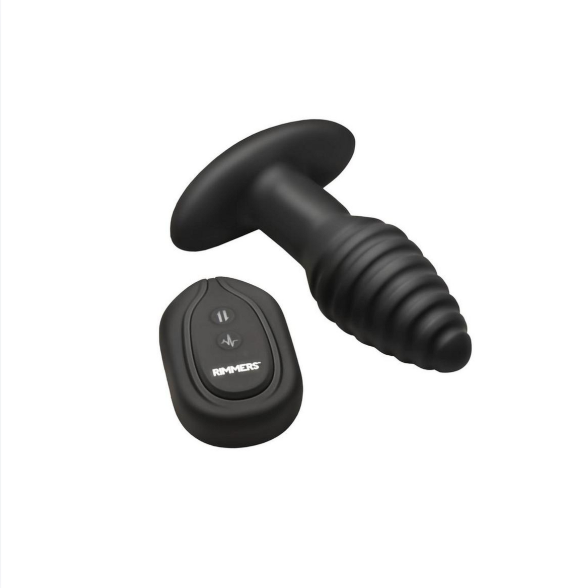 Rimmers Model-E Vibrating Plug in black with remote control for rotating and vibrating pleasure.