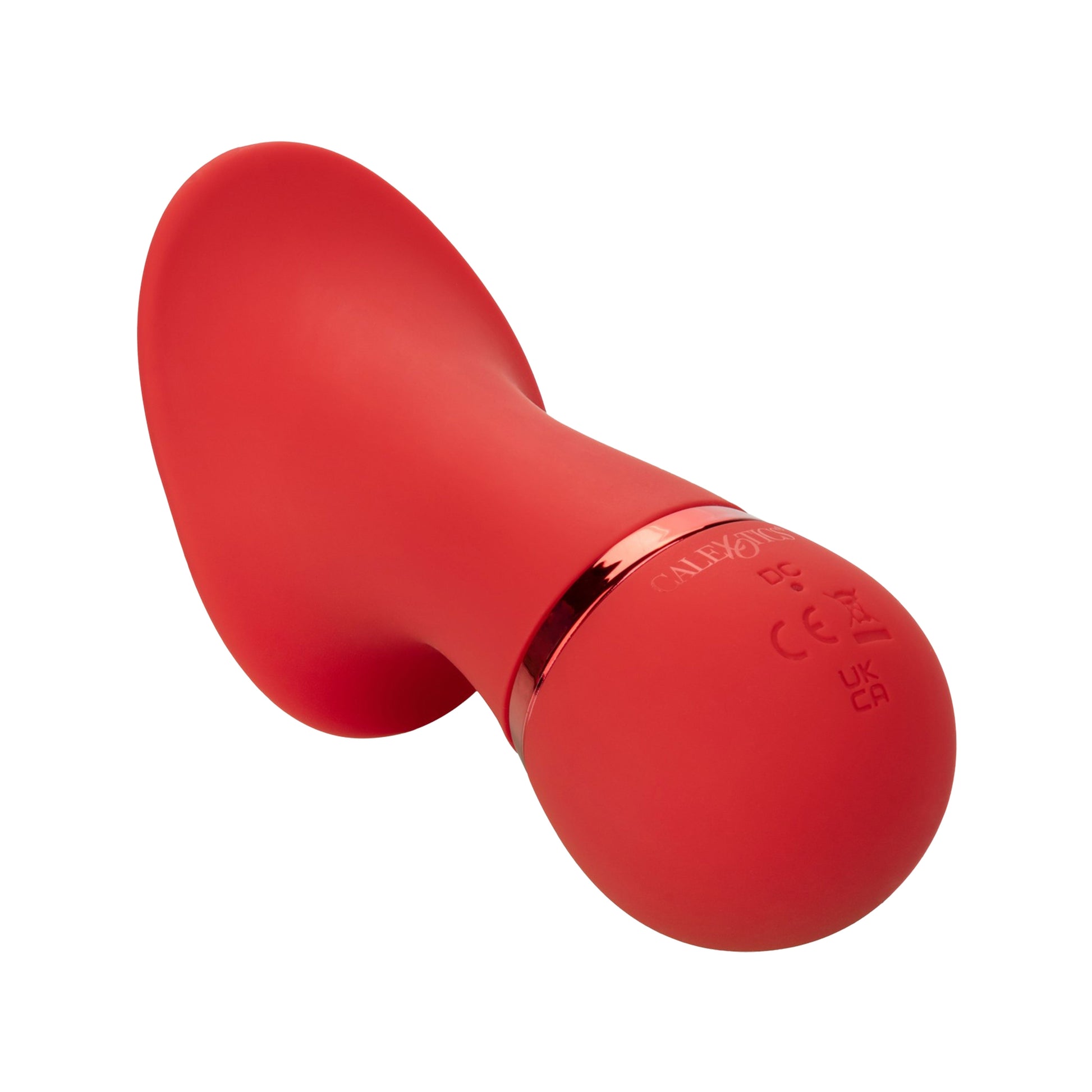 French Kiss Seducer Rechargeable Silicone Clitoral Stimulator in red with a tongue-like tip, compact size, and 12 vibration functions. Waterproof and rechargeable.