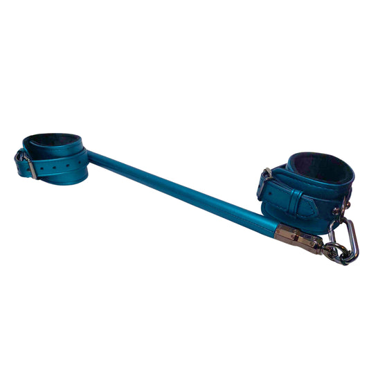 Plush Lined Luxury PU Wrapped Spreader Bar & Ankle Restraints- Blue& Gunmetal