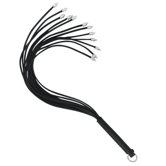 20" Spiked Top Leather Thong Flogger Black