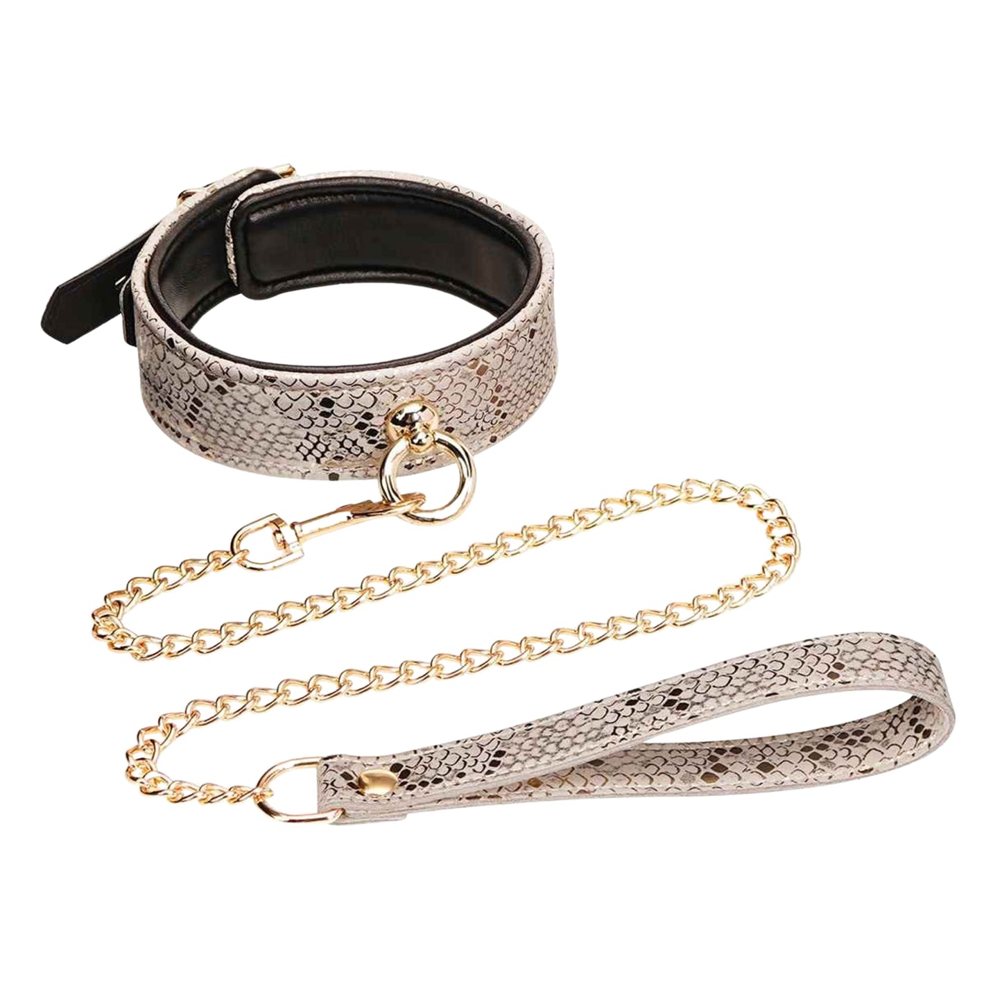 Cream Snake Print Collar & Leash