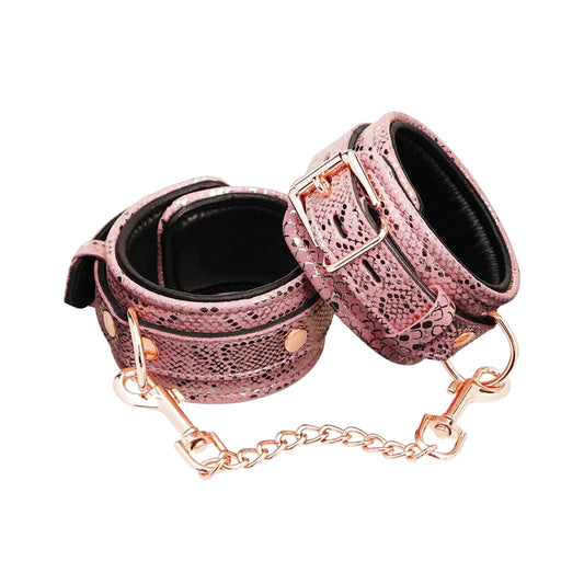 Pink Snake Print Wrist Cuffs Restraints Rose Gold