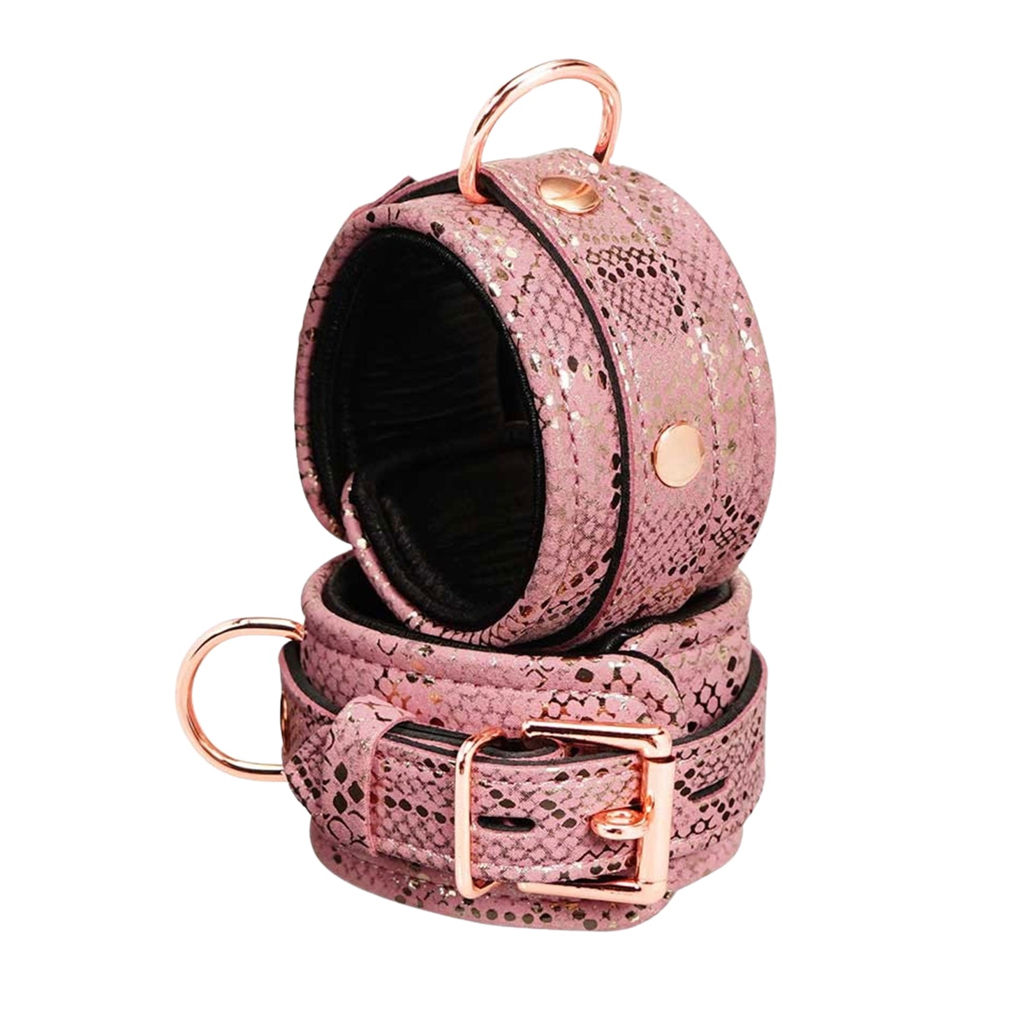 Pink Snake Print Wrist Cuffs Restraints Rose Gold