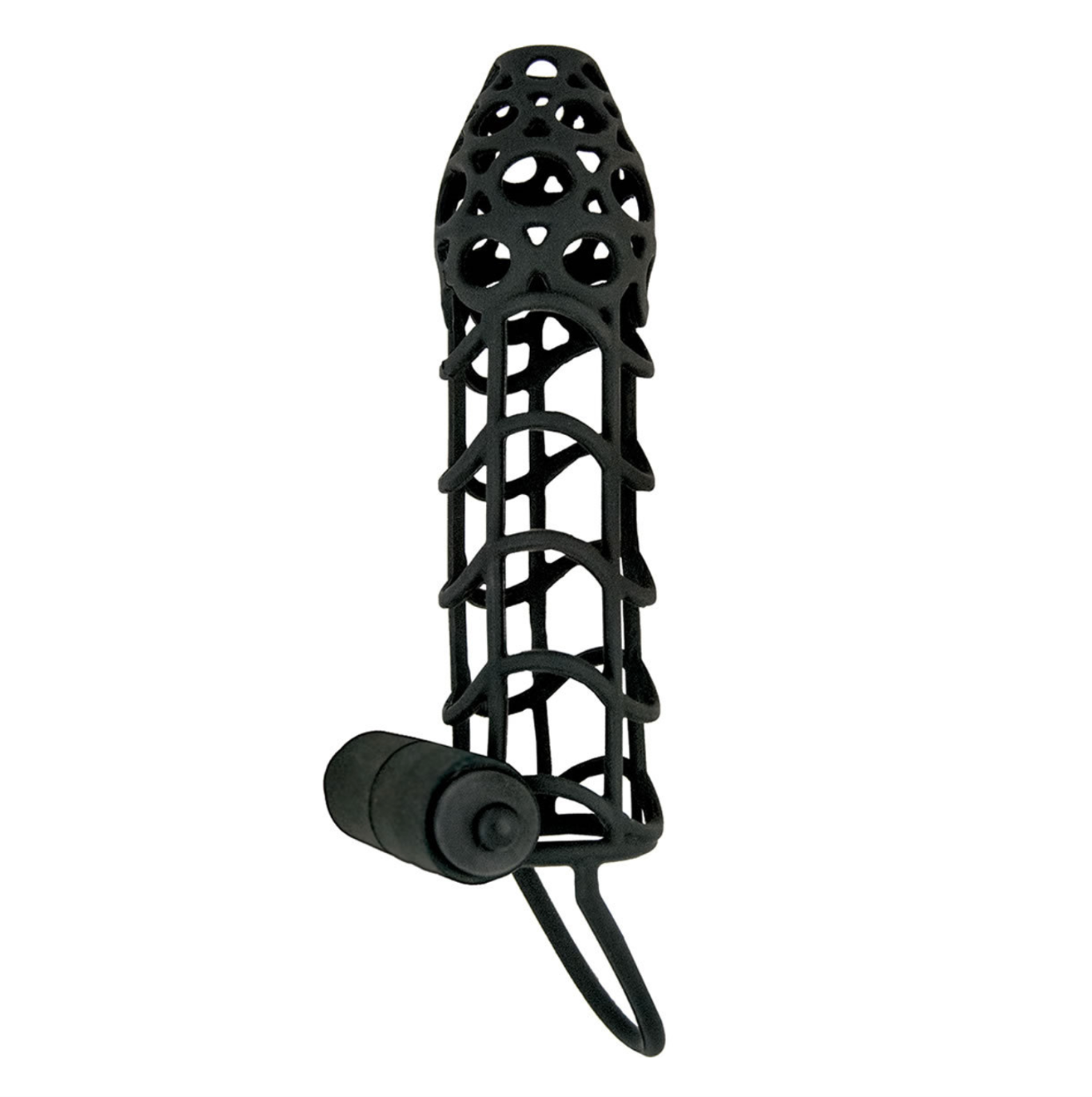 Ribbed Silicone Vibrating Cock Cage & Ring - Black