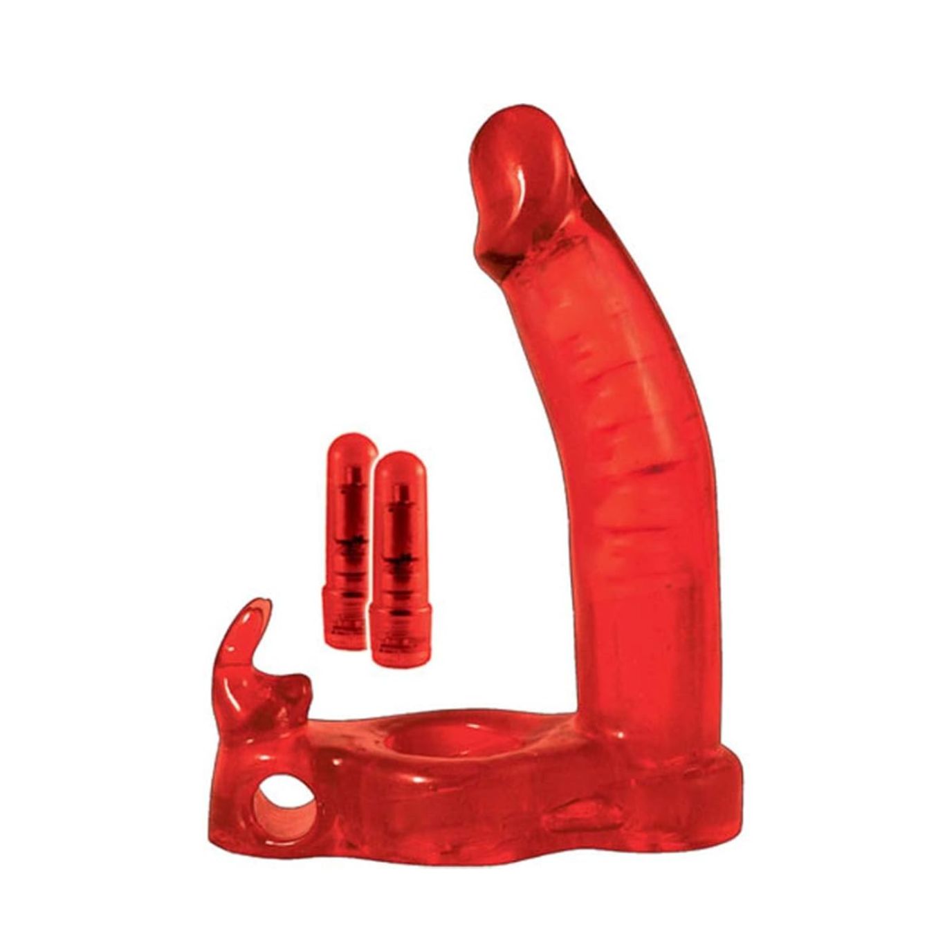 Double Penetrator Rabbit Vibrating Cock Ring - Red