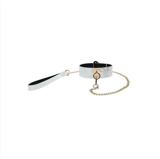 Florence Matte White & Silver Collar with Gold Leash