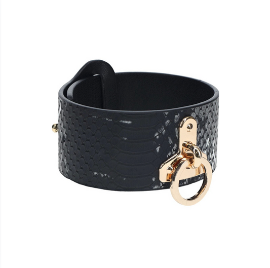 Rome Gold & Black Croc Wrist Cuffs