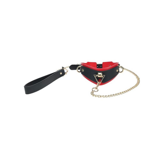 Milan Gold Lux Collar with Leash - Black & Red