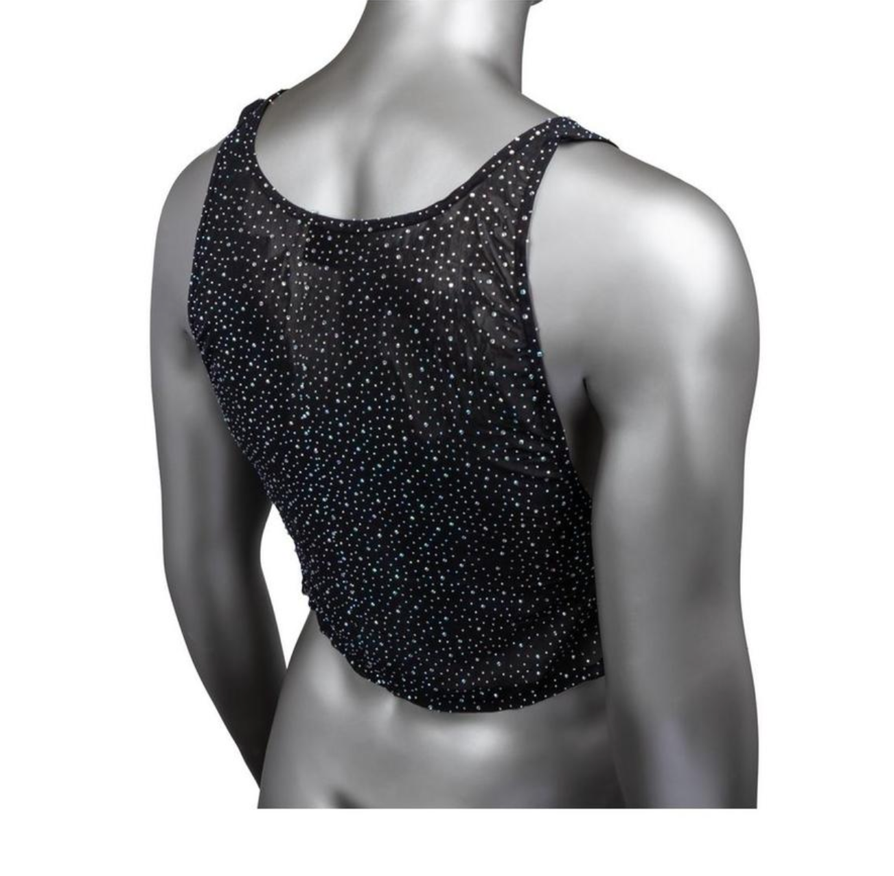 Rhinestone Stretch Muscle Tank Top Black O/S