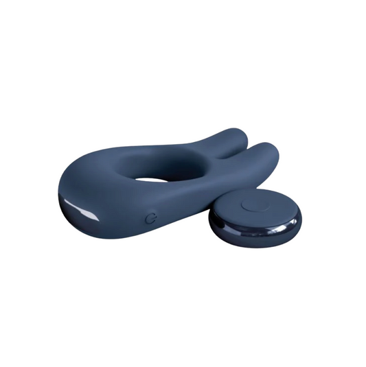 JJ Rabbit Vibrating Cock Ring With Remote- Blue