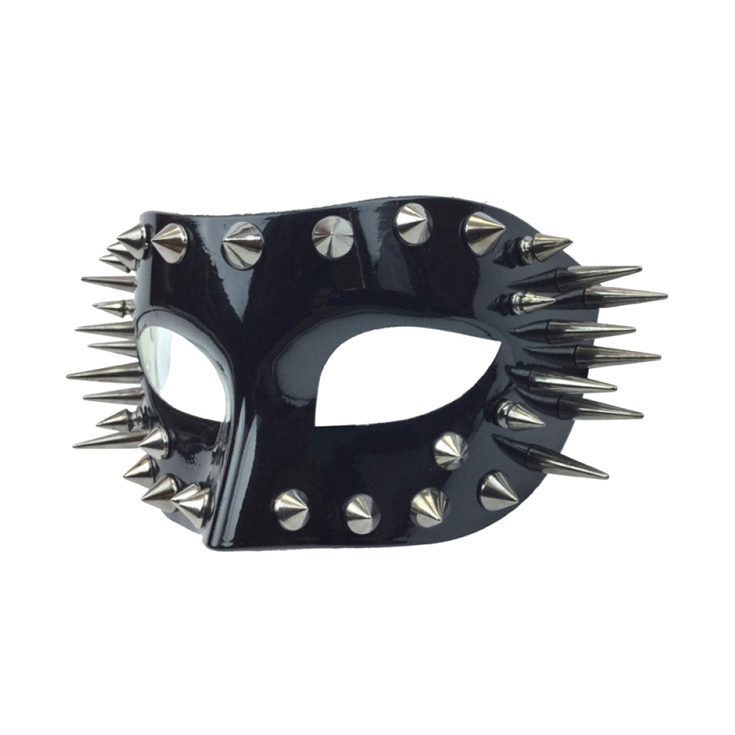 Resin lacquered mask face eye half-mask masquerade spiked shiny satin ribbon costume halloween accessories black