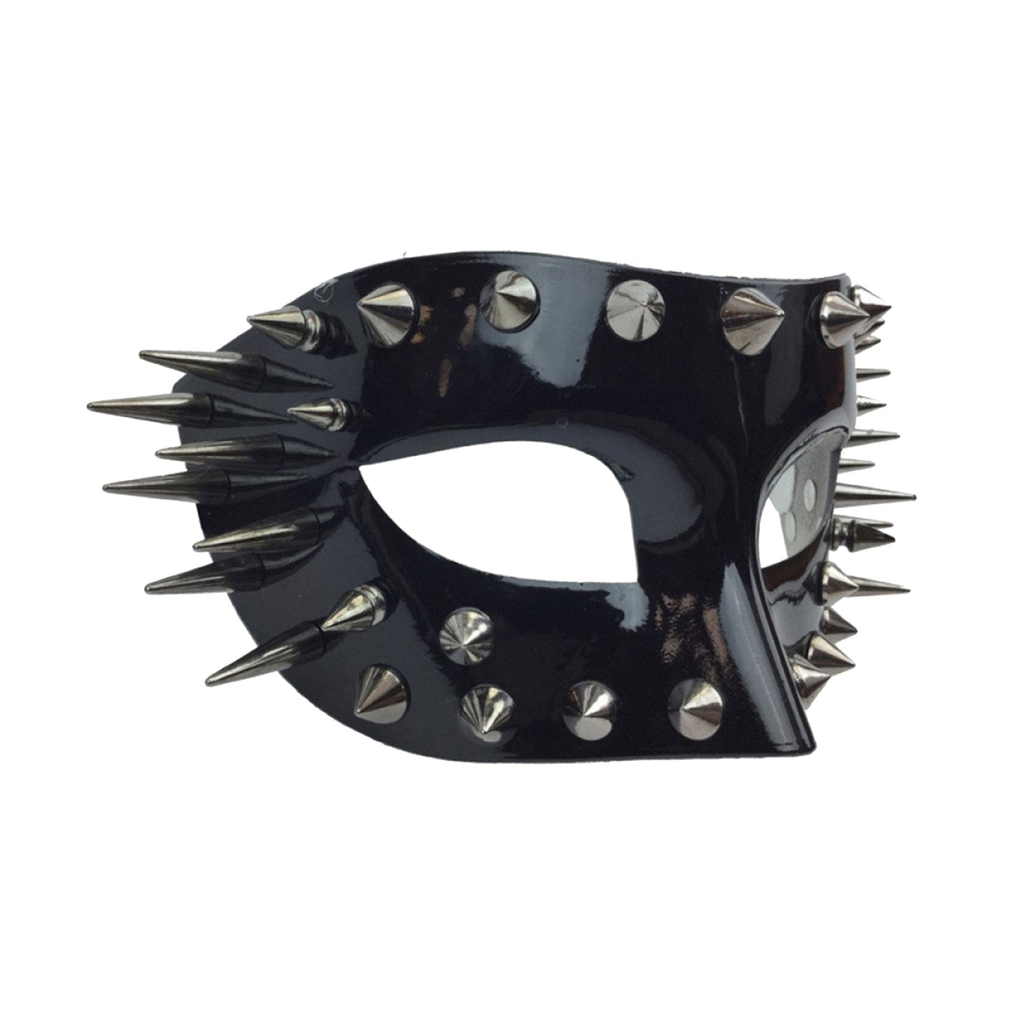 Resin lacquered mask face eye half-mask masquerade spiked shiny satin ribbon costume halloween accessories black