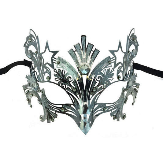 Metallic metal alloy mask masks eye eye-mask laser-cut buffed rhinestone accessories halloween halloween-couture silver 