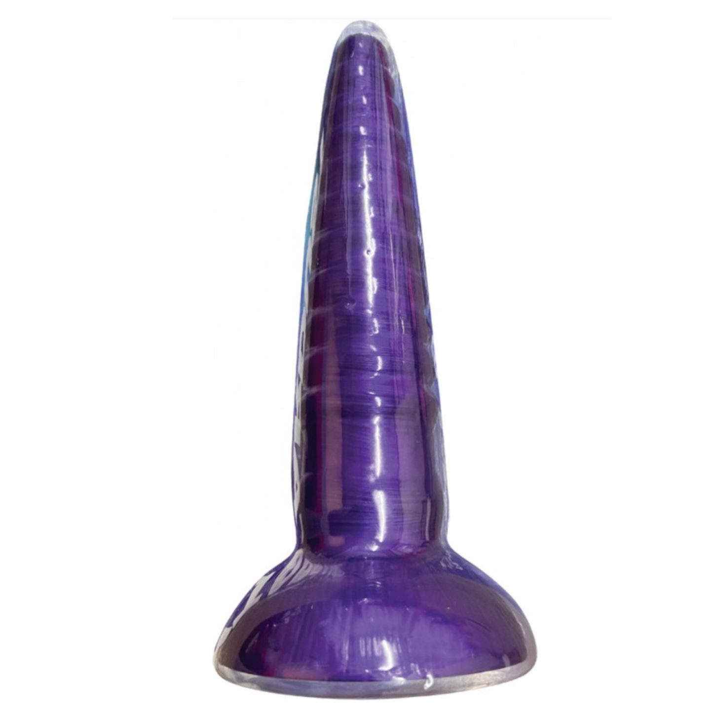 Purple silicone dildo with smooth cosmic peak design, harness compatible.