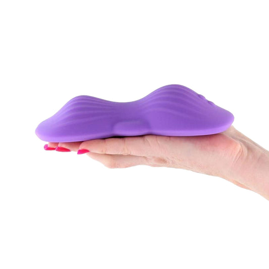 Silicone clit clitoral clitoris stimulator stimulation vibrator vibration vibrating vibe dual motor motors app-compatible pelvic muscles hands-free grinding pad adult-toys purple