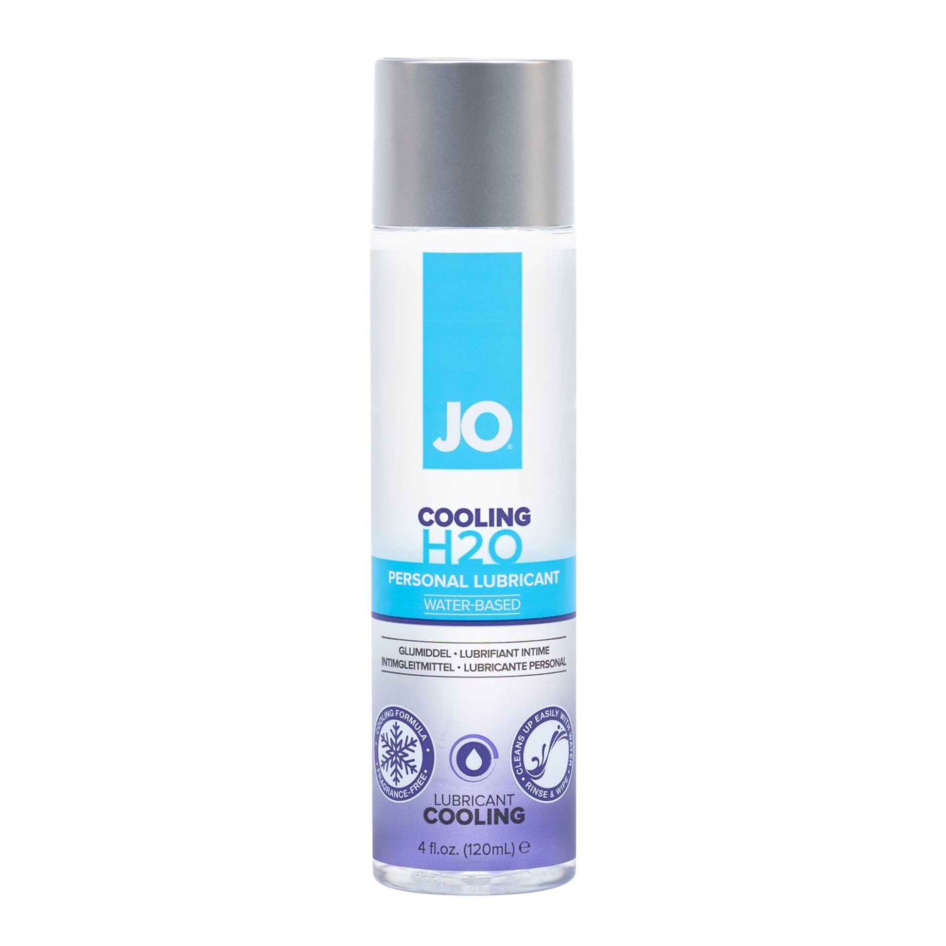 Jo H2O Cooling Lube bottle with minty freshness and cooling sensation for ultimate pleasure.
