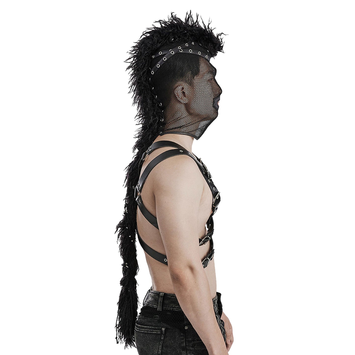 Pony Mohawk Mesh Face Hood Black