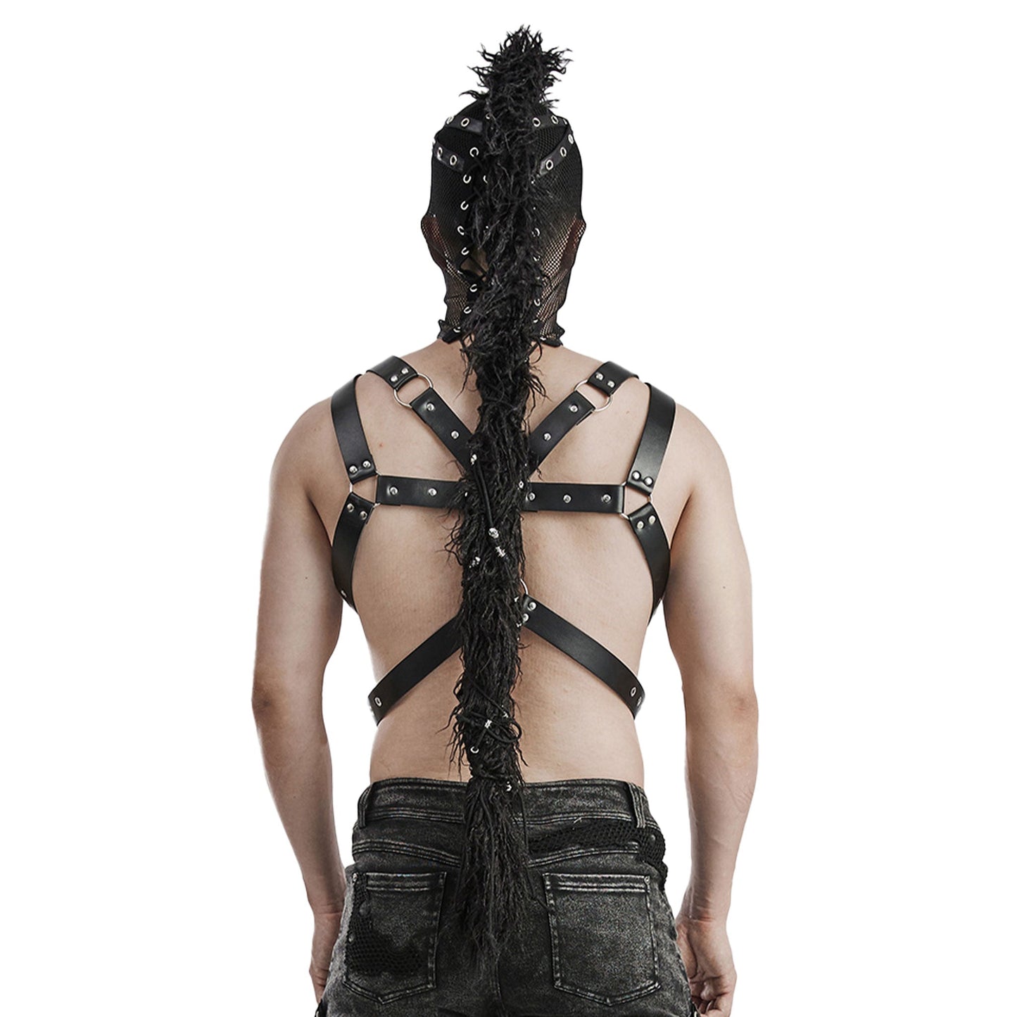 Pony Mohawk Mesh Face Hood Black