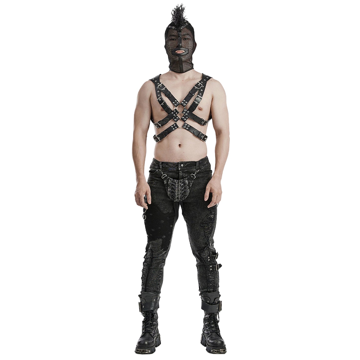 Pony Mohawk Mesh Face Hood Black