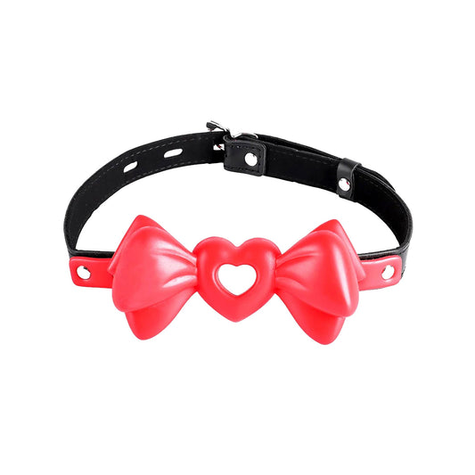 Breathable Heart Silicone Bow Gag - Red