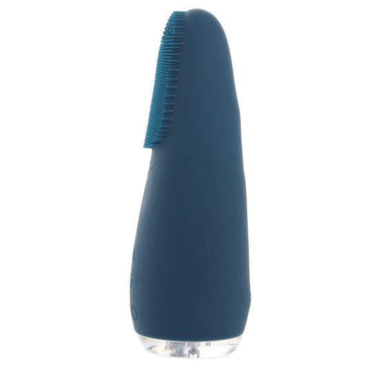 Silicone vibrator vibe non-phallic light-up led base lightweight lay-on textured tip flexible curvy teal blue