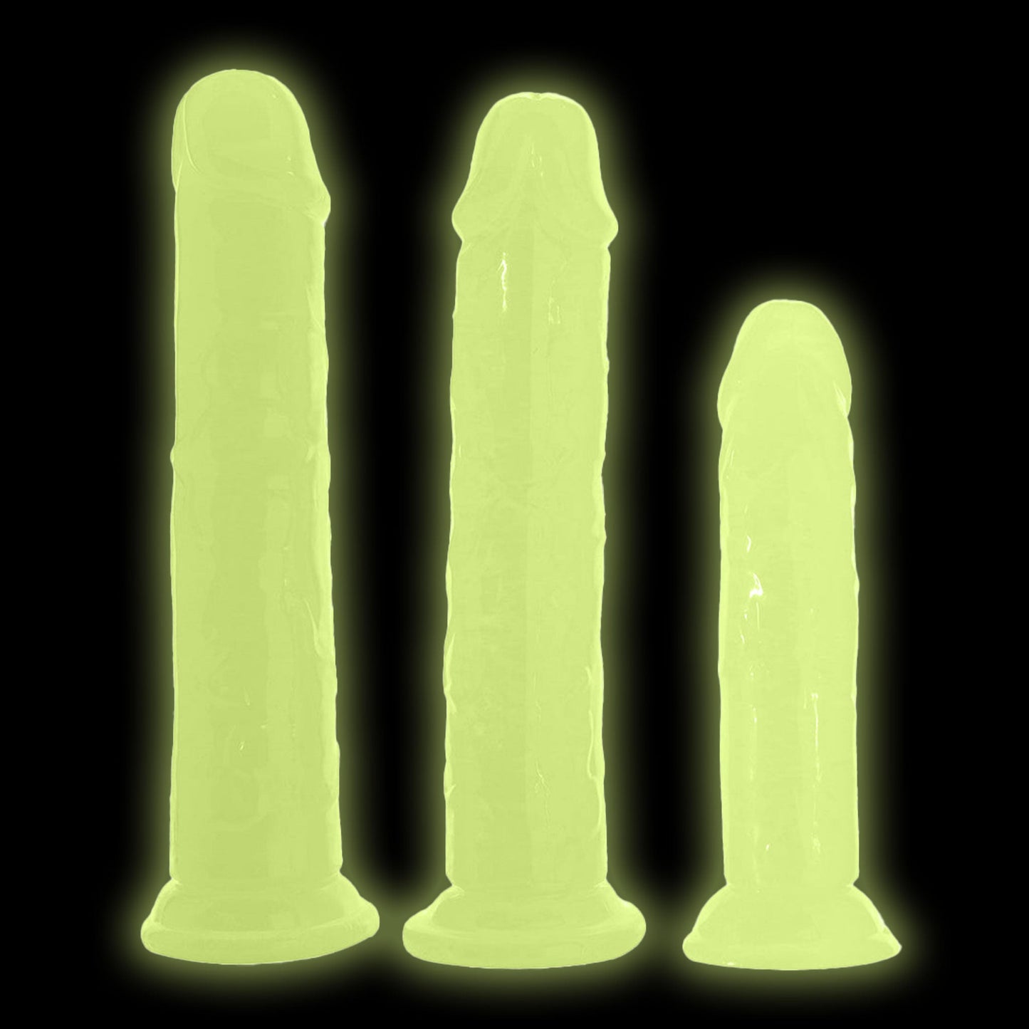 Glow in the Dark 4 Silicone Dildos Pegging Kit Set- Green