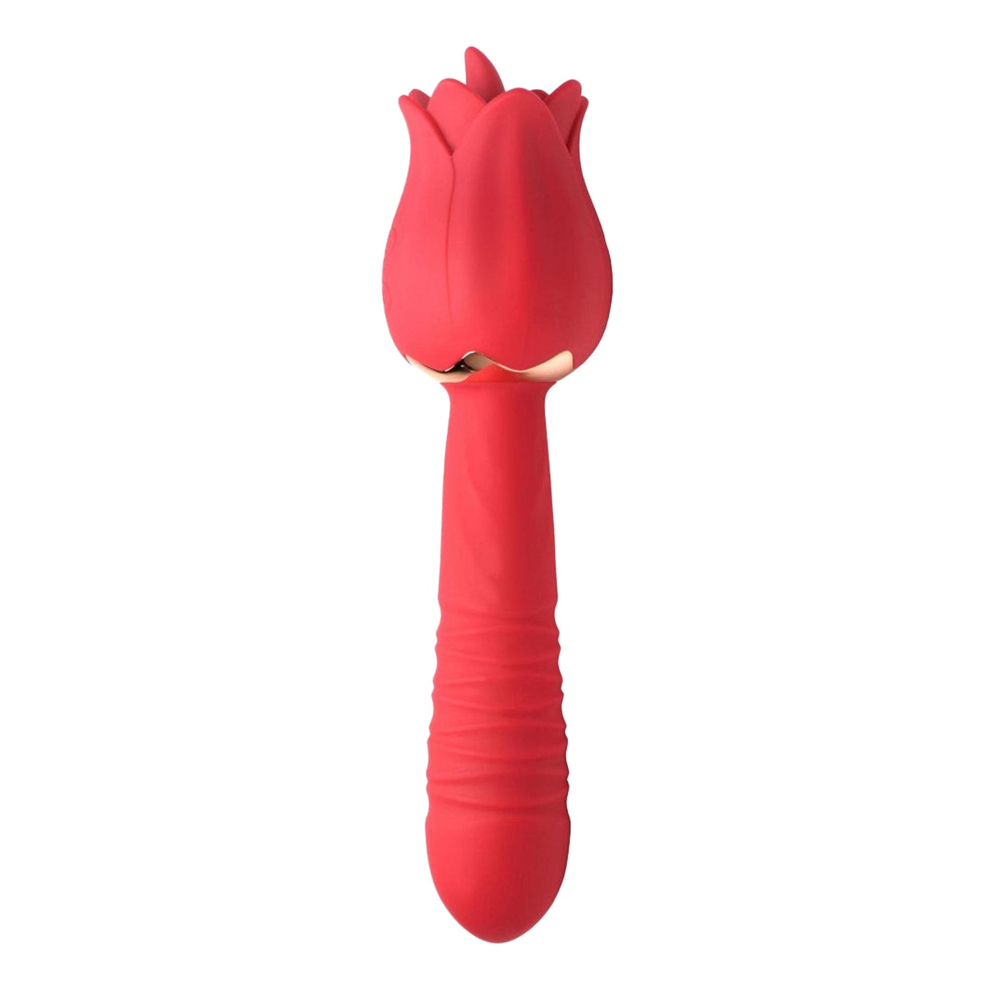 Bloomgasm Rose Thrusting & Licking Silicone Vibrator - Red