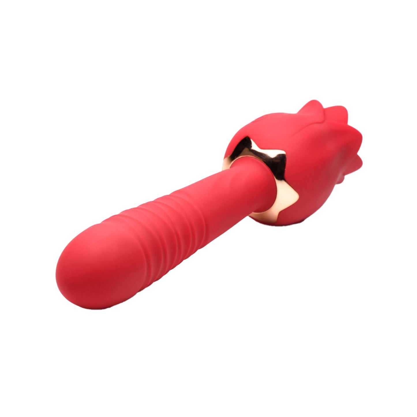 Bloomgasm Rose Thrusting & Licking Silicone Vibrator - Red