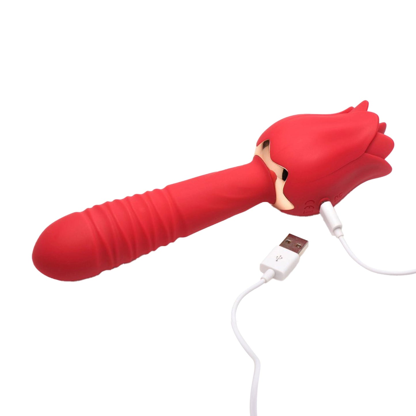 Bloomgasm Rose Thrusting & Licking Silicone Vibrator - Red