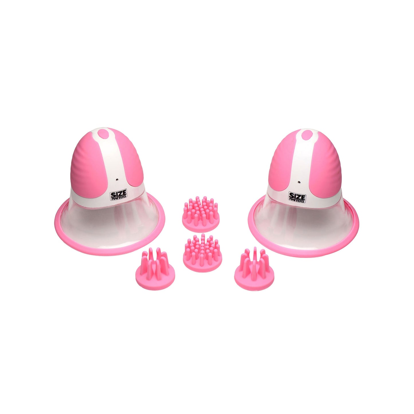 10X Rotating Silicone Nipple Suckers with 4 Attachments - Pink/White