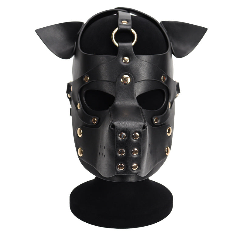 PU Studded Hardware Puppy Hood Adjustable Straps- Black