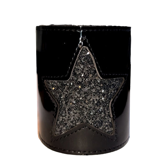 Patent Wide Wrist Cuff With Bk Glitter Star