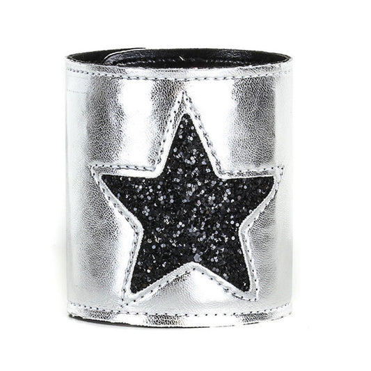 Patent Wide Wrist Cuff With Bk Glitter Star