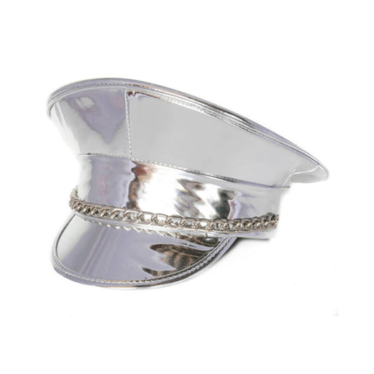 Police Hat with Chain & Studded Flap