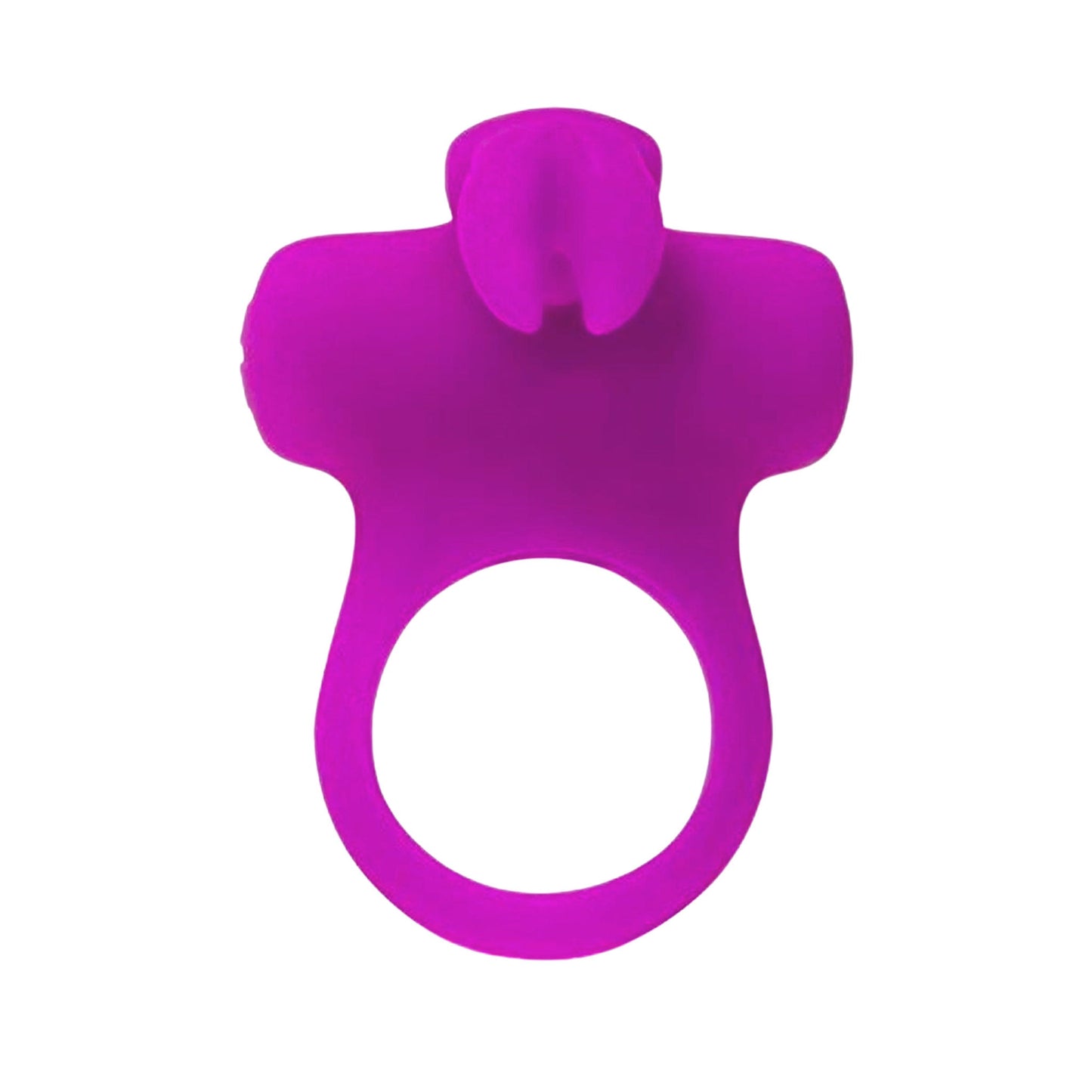 Pink rechargeable silicone vibrating cock ring with bunny ears for clitoral stimulation. Features 5 vibration modes, a quiet motor, and a splashproof design. USB rechargeable and travel-friendly with a smooth, elastic fit for any girth.