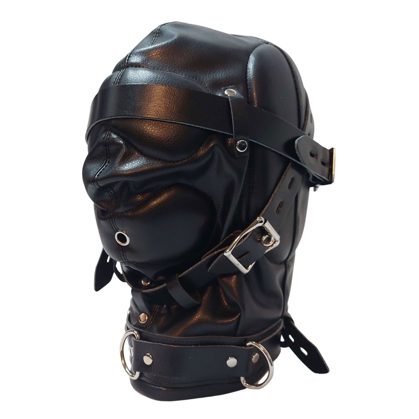 Padded Bondage Hood Locking Straps Nose Holes