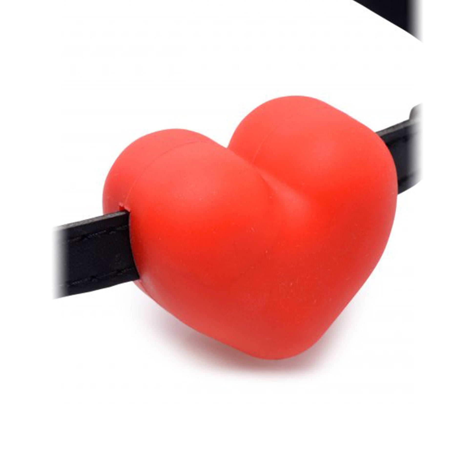 Frisky Heart Beat Silicone Heart Shaped Mouth Gag in red, featuring an adjustable strap and soft silicone heart for playful restraint.